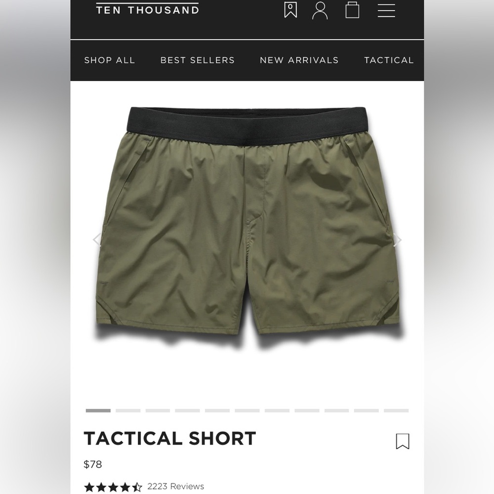 New Ten Thousand Tactical Shorts Men’s L OD Green 7 inch Short Athletic TTSH006